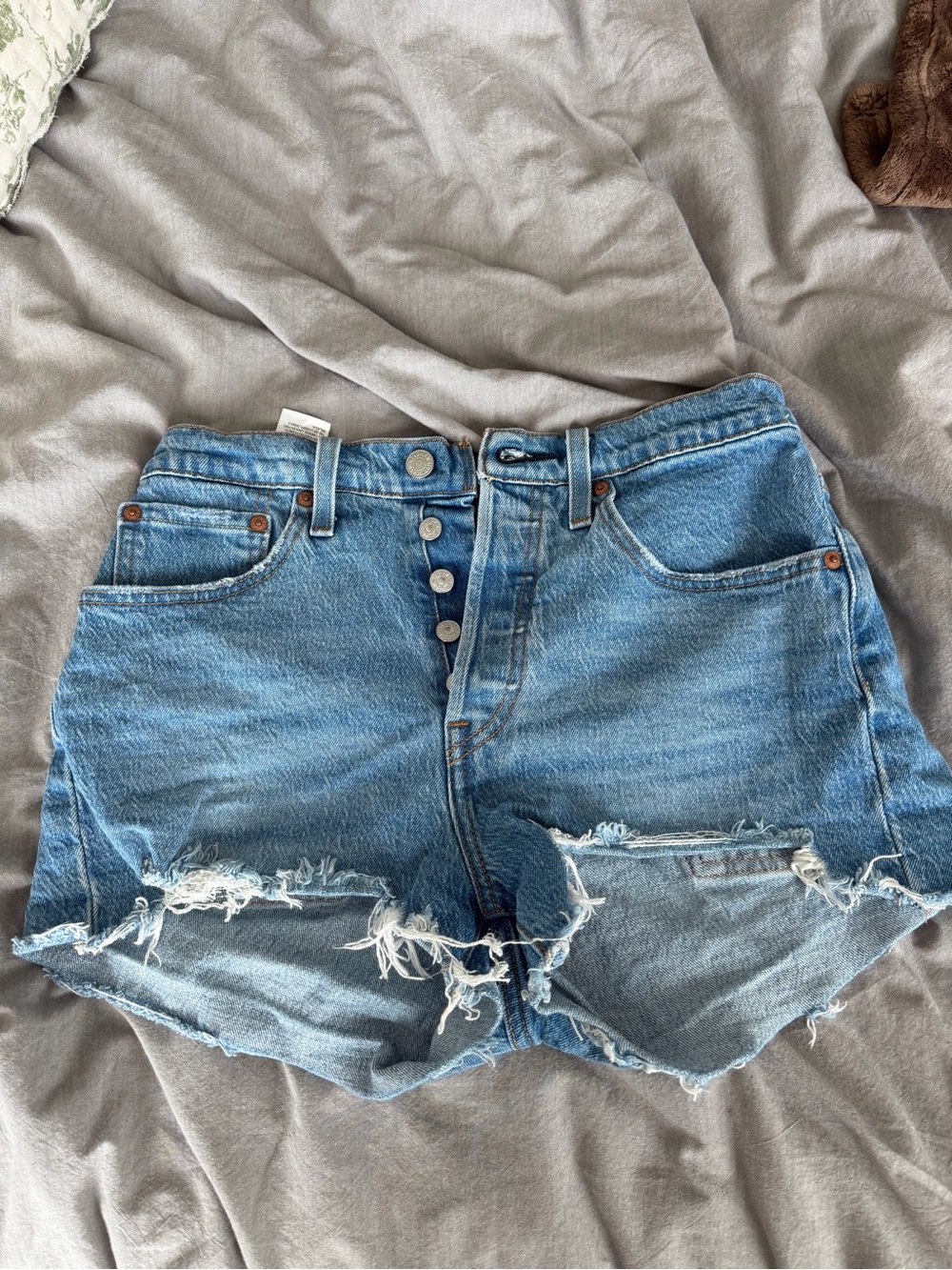 Levi's Light Blue Distressed Button-Fly Denim Shorts